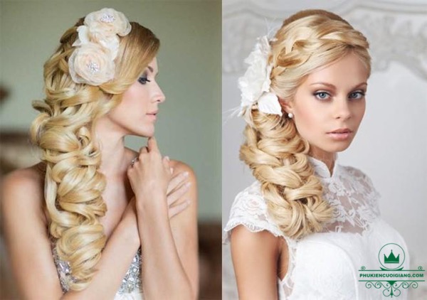 Sự kết hợp với cài tóc cô dâu đính đá vintage, khăn voan đội đầu sẽ là thêm điểm nhấn ấn tượng trên mái tóc