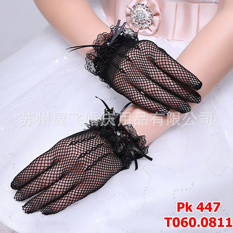 găng tay cô dâu ren lưới màu đen